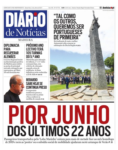 Edição do dia 2 Julho 2021 da pubicação Diário de Notícias