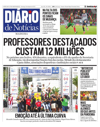 Edição do dia 8 Agosto 2021 da pubicação Diário de Notícias