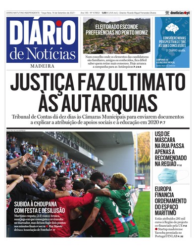 Edição do dia 14 Setembro 2021 da pubicação Diário de Notícias