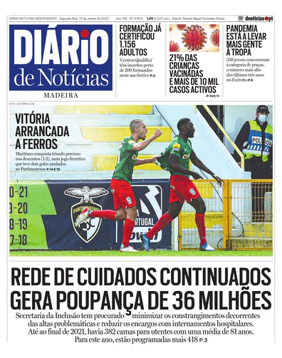 Edição do dia 10 Janeiro 2022 da pubicação Diário de Notícias