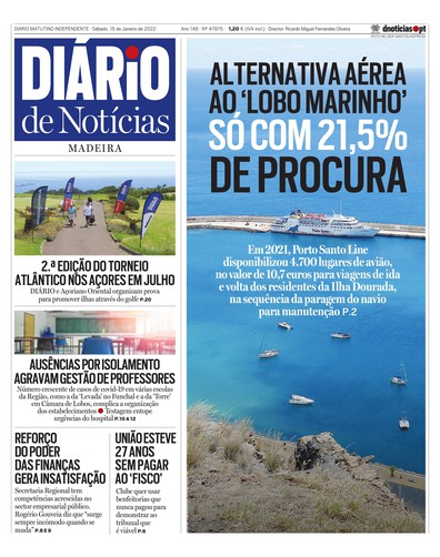 Edição do dia 15 Janeiro 2022 da pubicação Diário de Notícias