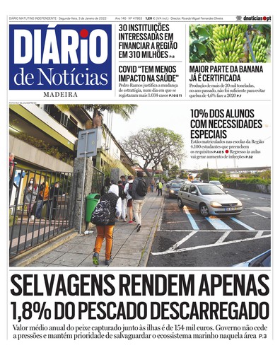 Edição do dia 3 Janeiro 2022 da pubicação Diário de Notícias