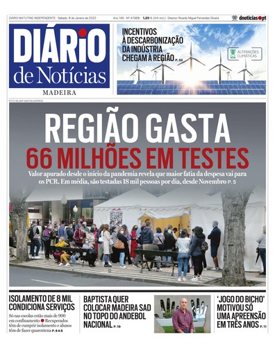 Edição do dia 8 Janeiro 2022 da pubicação Diário de Notícias