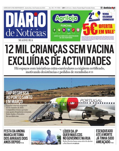 Edição do dia 3 Fevereiro 2022 da pubicação Diário de Notícias