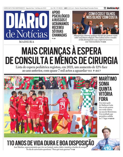Edição do dia 7 Março 2022 da pubicação Diário de Notícias