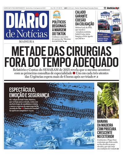 Edição do dia 4 Agosto 2022 da pubicação Diário de Notícias